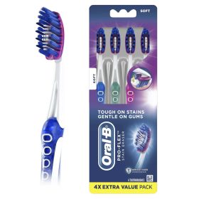 Oral-B Pro-Flex Stain Eraser Manual Toothbrush, Soft, 4 Ct, for Adults and Children 6+