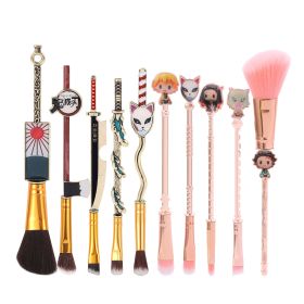 Japan Anime Cosplay10pcs Demon Slayer Kimetsu no Yaiba Makeup Brushes Set Tool Women Powder Eyeshadow Face Cosmeitcs Fan Collect