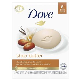 Dove Moisturizing Gentle Women's Beauty Bar Soap All Skin Type Shea Butter & Vanilla, 3.75 oz 8 Bars