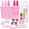 Makartt Pink Poly Nail Gel Kit, Nail Extension Gel Kit Nail Enhancement Gel with Slip Solution & LED UV Nail Lamp Base Top Coat