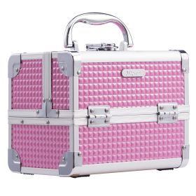 Portable Travel Makeup Box Alloy Mini Cosmetics Organizer Storage Jewelry Manicure Suitcase with Mirror Beauty Vanity Case (Color: Water Cube pink)