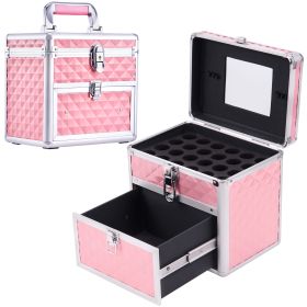 Portable Makeup Box Alloy Make up Train Case Manicure Polish Storage Organzier Beauty Suitcase with Mirror Drawer for Nail Tech (Color: fresh pink)