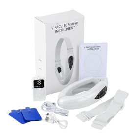 Facial Lifting Device LED Photon Therapy Face Slimming TENS Vibration Massager Double Chin V Face Shaped Cheek Lift Belt Machine (Color: White)