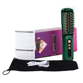 Professional Hair Straightening Brush 3 Gear Heating Comb Hair Curling Iron Multifunctional Straightener Hair Brush Hair Comb (Color: hot comb-green)